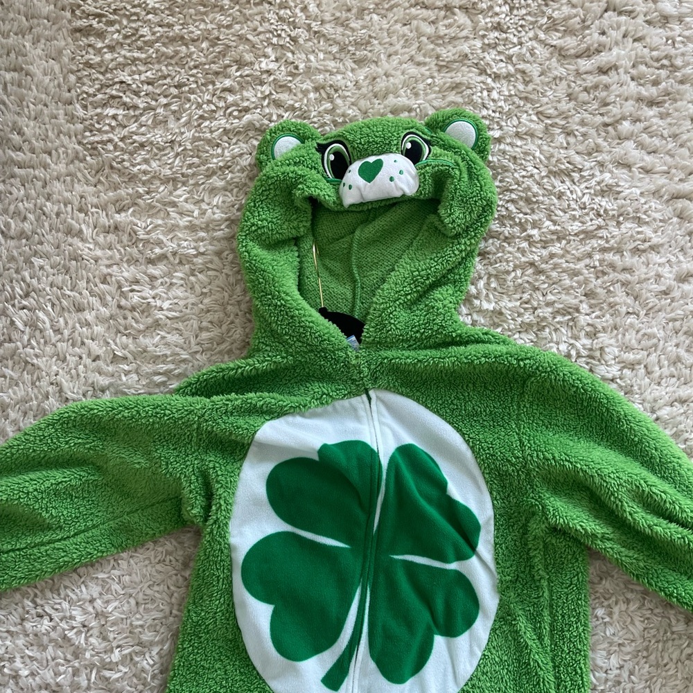 Green Bear Hooded Onesie with Shamrock